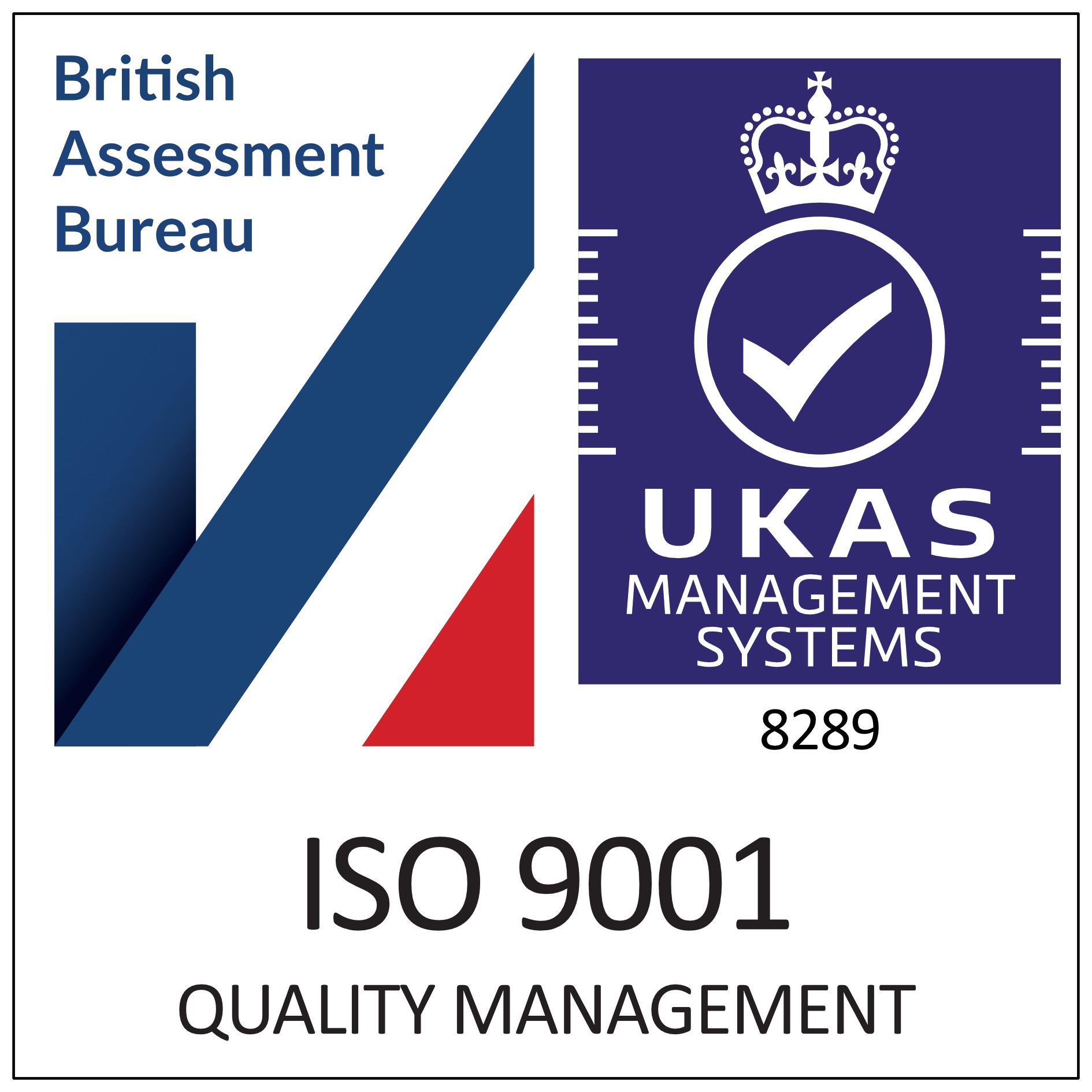 British Assessment Bureau UKAS Management Systems 8289, ISO 9001 Quality Management